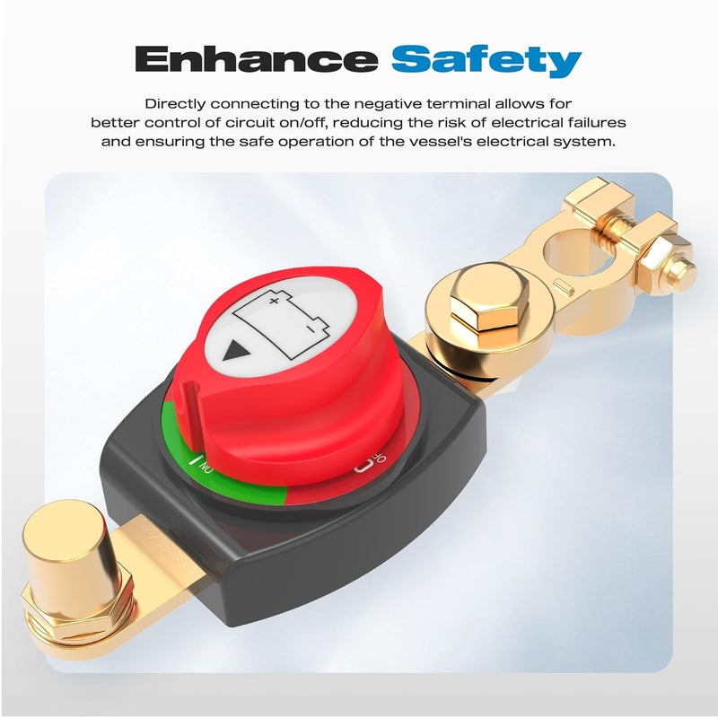 Malictele On/Off 275A Top Post Battery Switch with Negative Brass Clamp 12-48V Battery Power Cut Master Switch Disconnect Isolator for Car Vehicle RV and Boat - Image 4